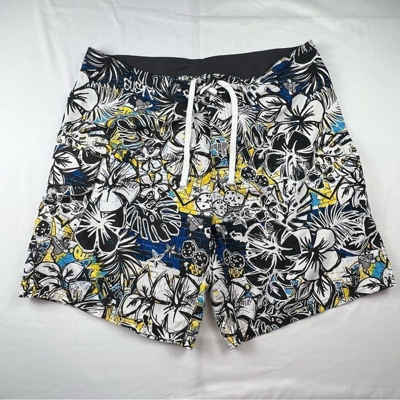 725 Original - Men’s Board Shorts - Large - Hibiscus - Dice - Blue, White - Picture 1 of 12